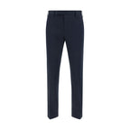Blue Cotton Casual Pants