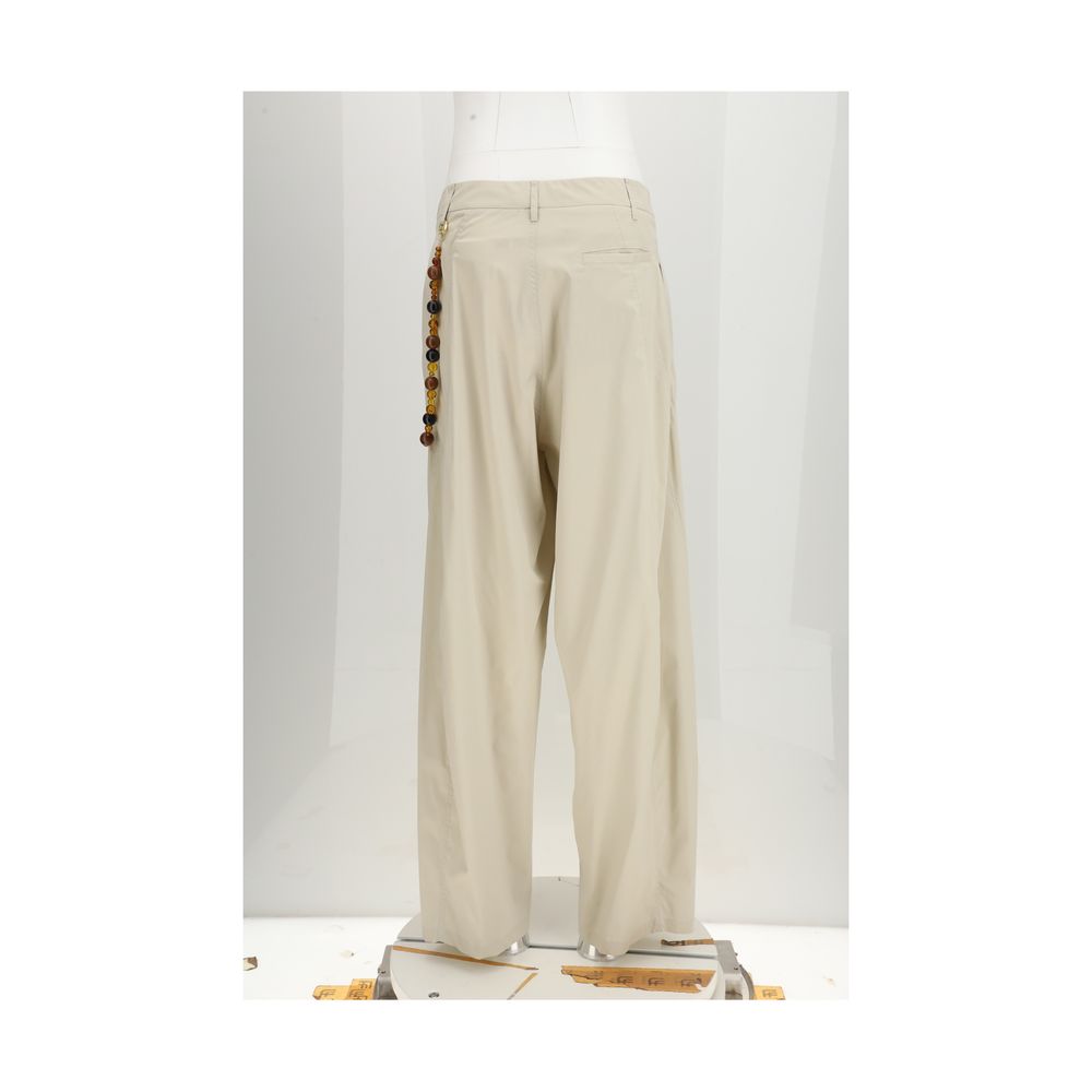 Beige Cotton Casual Pants