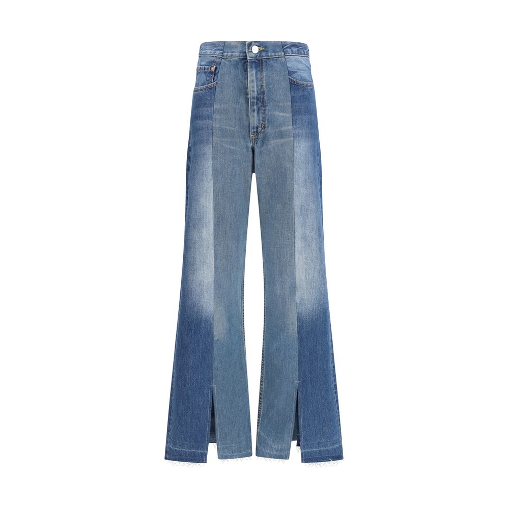 Blue Cotton Flared Jeans