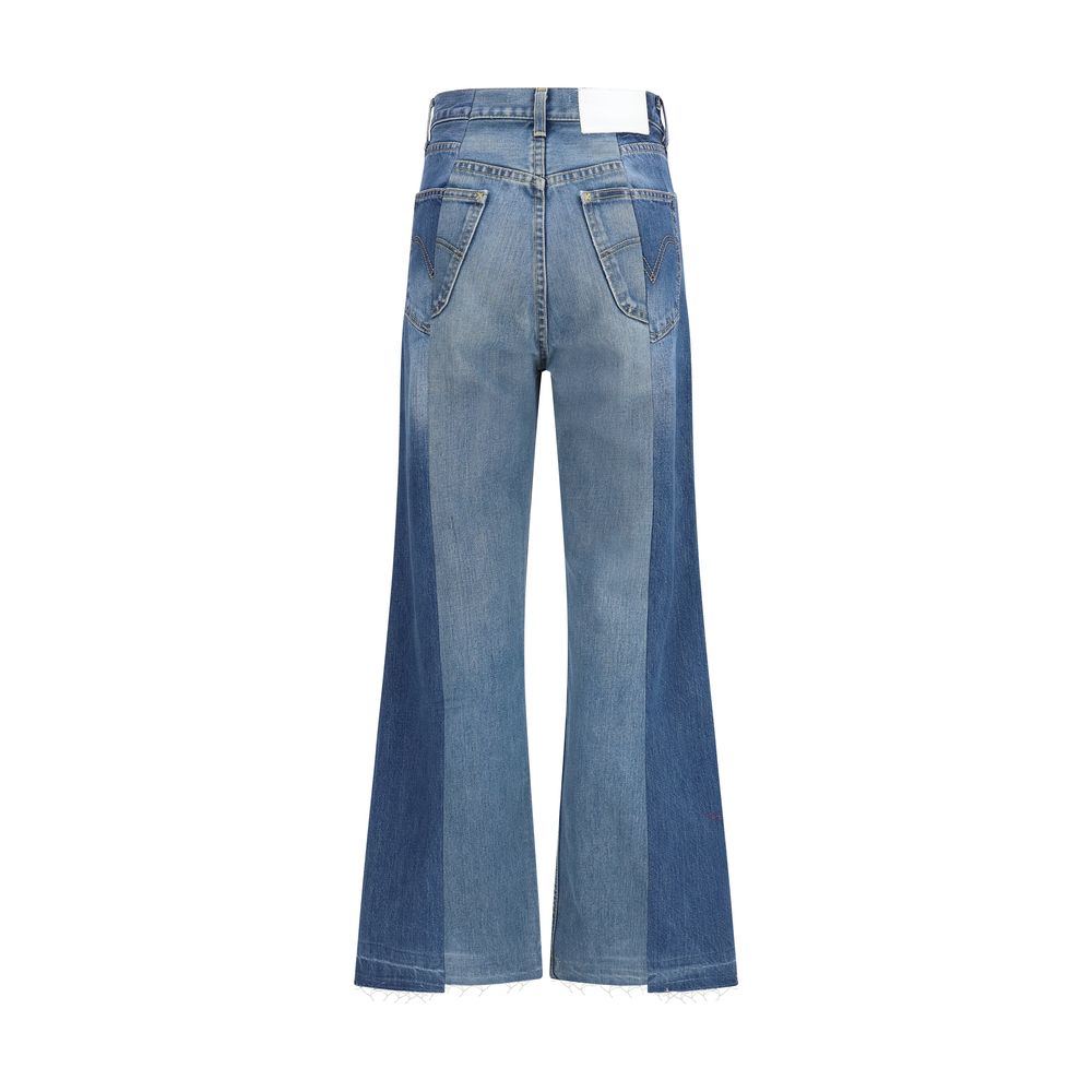 Blue Cotton Flared Jeans