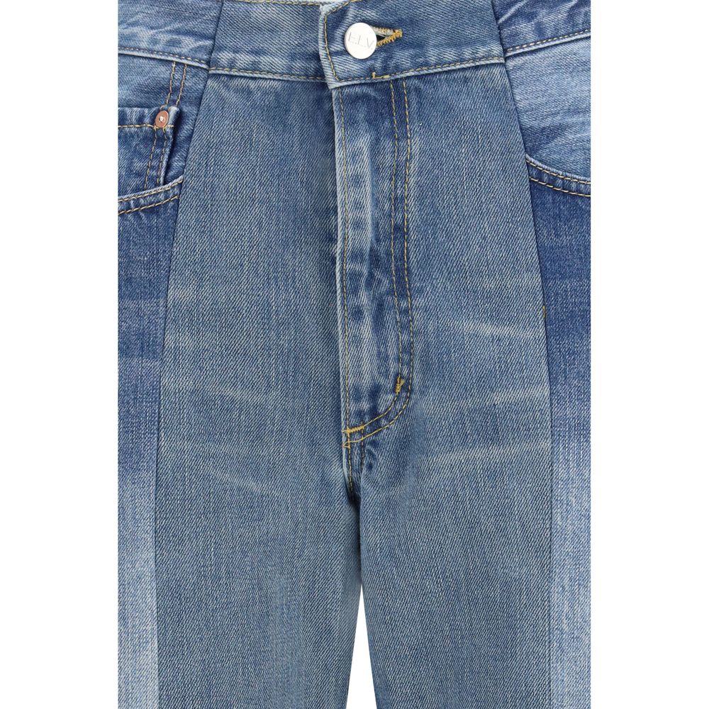 Blue Cotton Flared Jeans