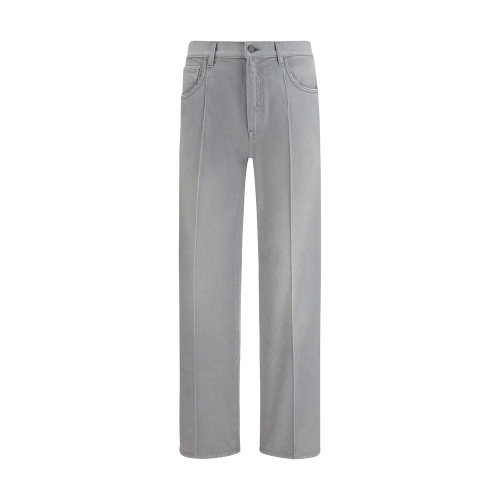 Gray Cotton Straight-Leg Jeans