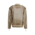 Beige Buffalo Leather Biker Jacket