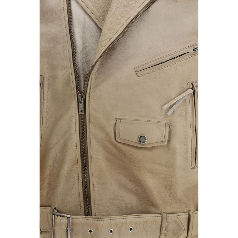 Beige Buffalo Leather Biker Jacket