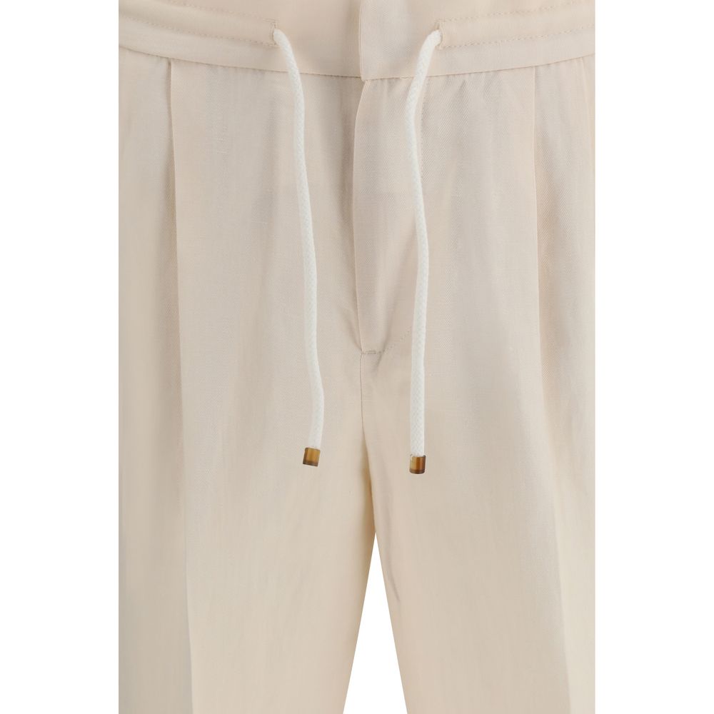 Beige Linen Casual Pants