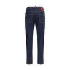 Blue Cotton Straight-Leg Jeans