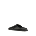 Black Calf Leather Bos Taurus Flat Sandals
