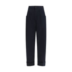 Blue Cotton Casual Pants