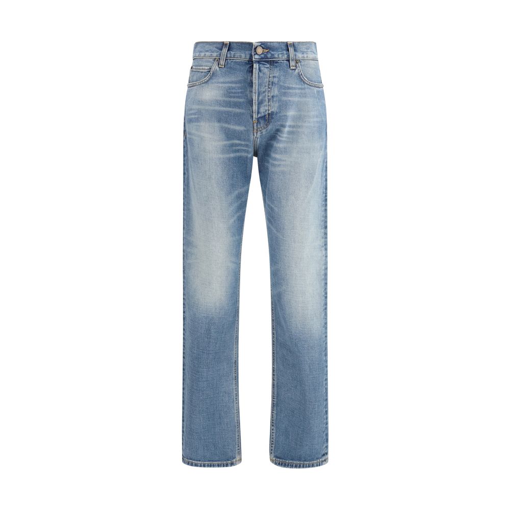 Blue Cotton Straight-Leg Jeans