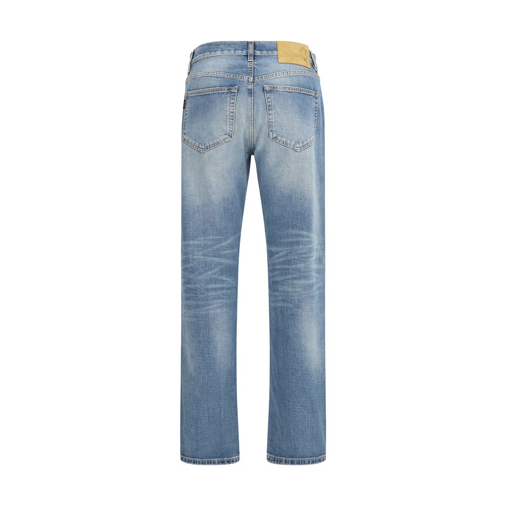 Blue Cotton Straight-Leg Jeans