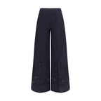 Blue Cotton Casual Pants