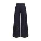 Blue Cotton Casual Pants