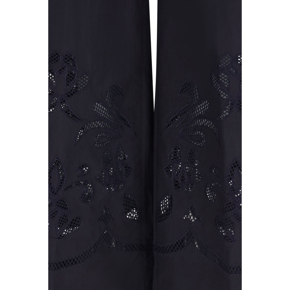 Blue Cotton Casual Pants