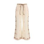 Beige Cotton Flared Pants
