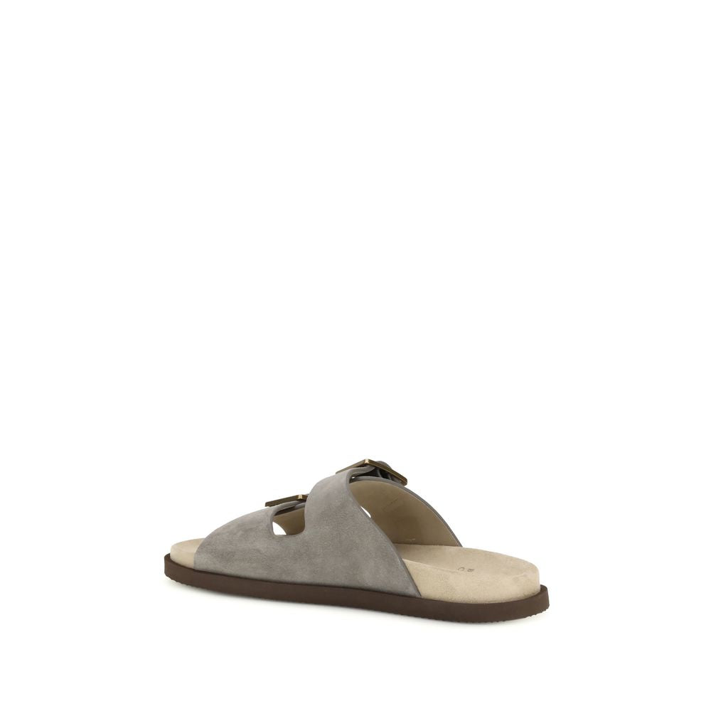 Gray Calf Leather Bos Taurus Flat Sandals