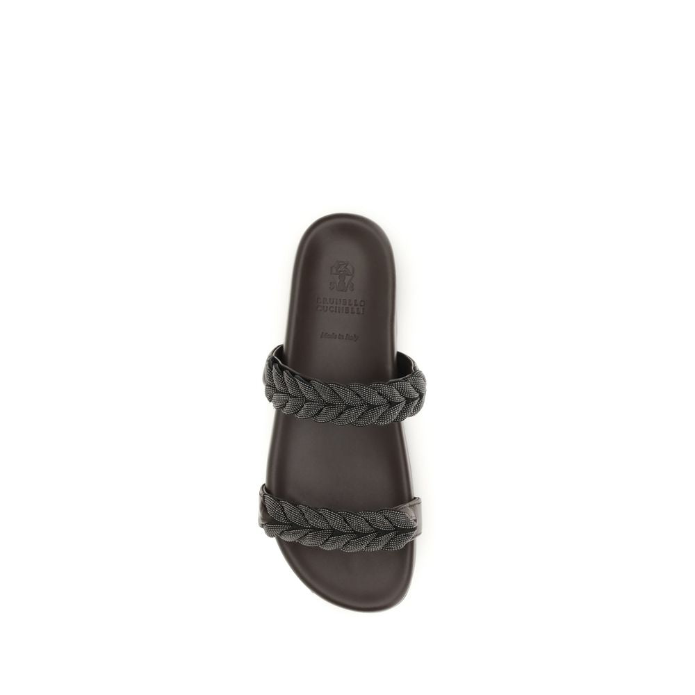 Brown Calf Leather Bos Taurus Flat Sandals