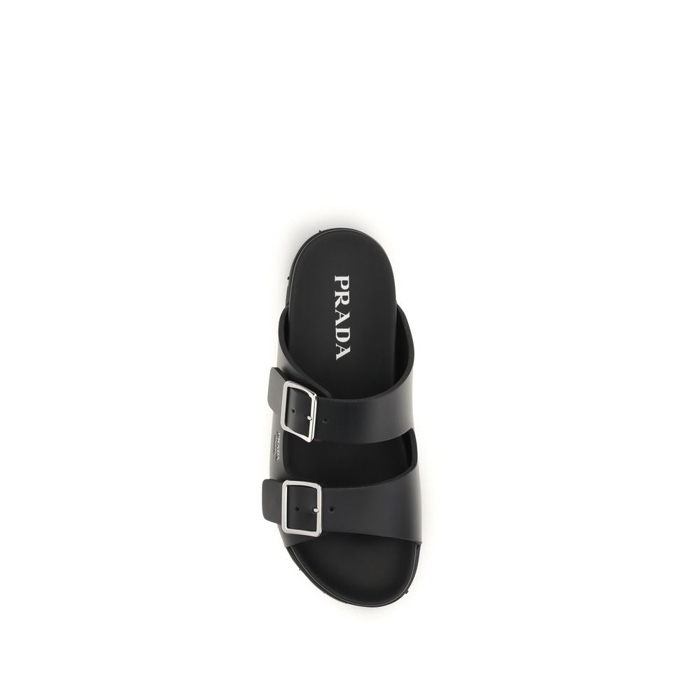 Black Calf Leather Bos Taurus Flat Sandals