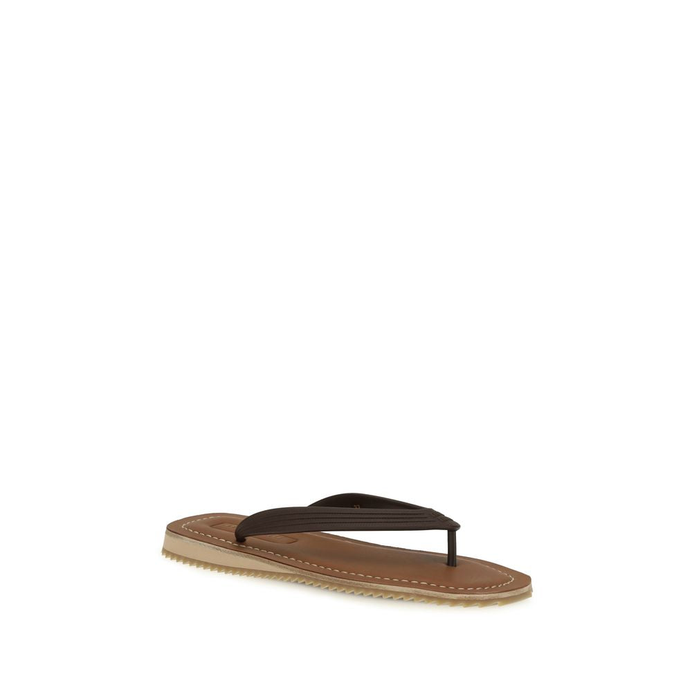 Brown Calf Leather Bos Taurus Flip-Flop Sandals