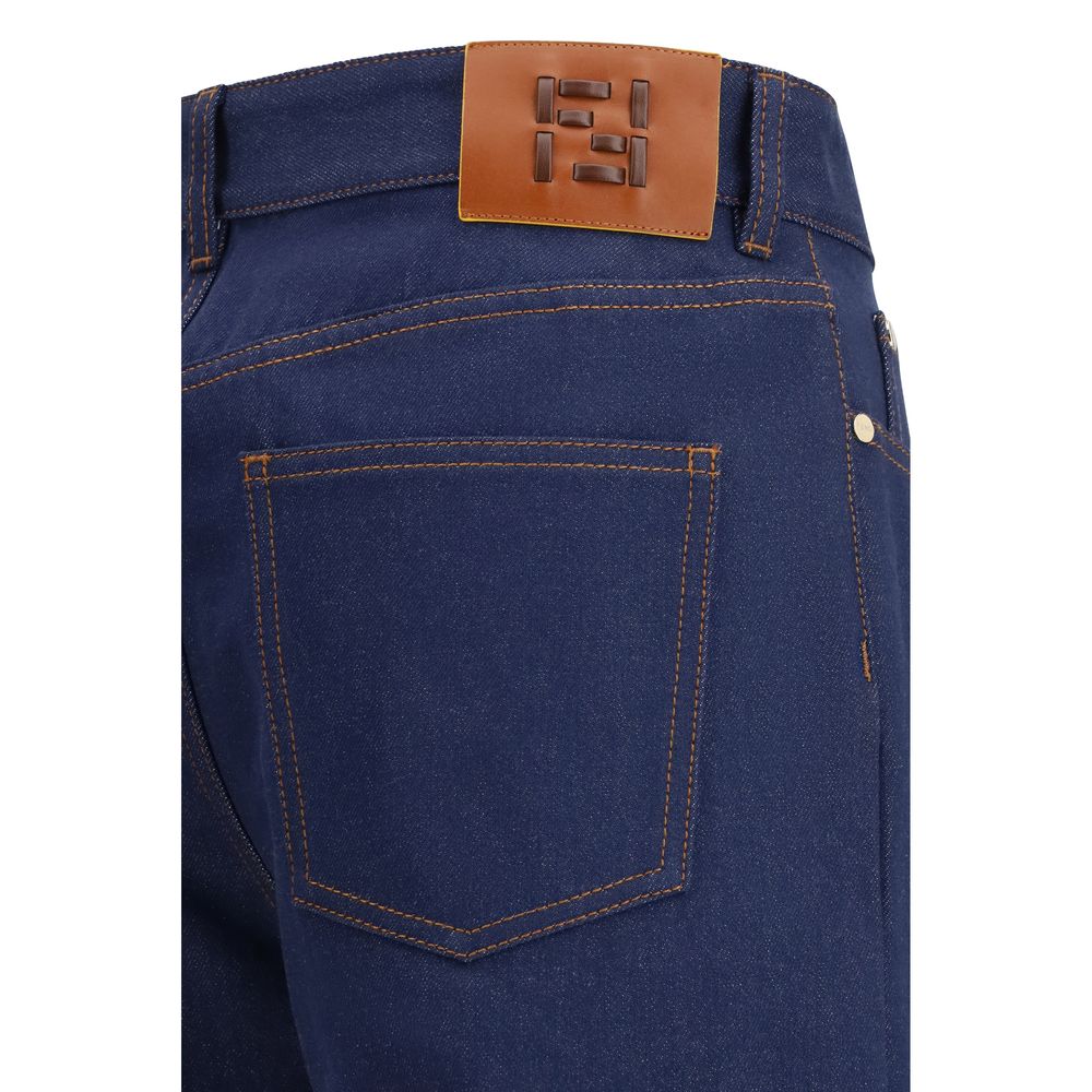 Blue Cotton Straight-Leg Jeans