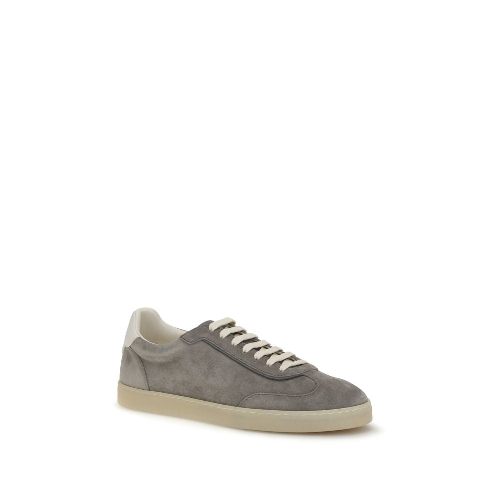 Gray Calf Leather Bos Taurus Low Top Sneakers