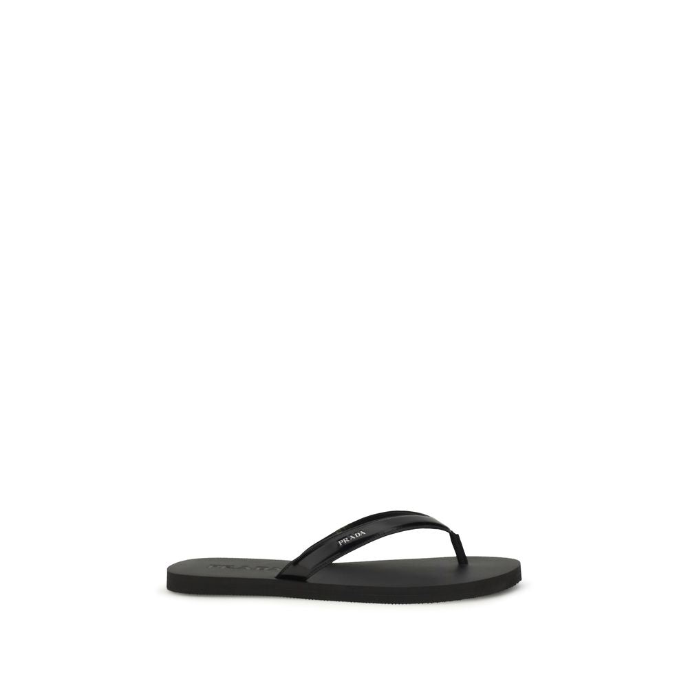 Black Calf Leather Bos Taurus Flip-Flop Sandals