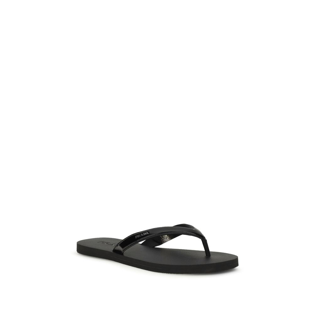 Black Calf Leather Bos Taurus Flip-Flop Sandals