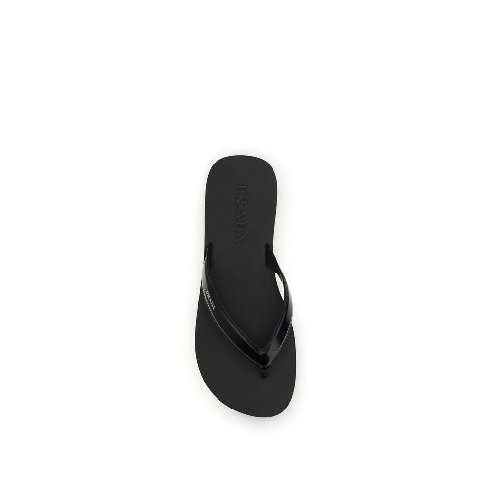 Black Calf Leather Bos Taurus Flip-Flop Sandals