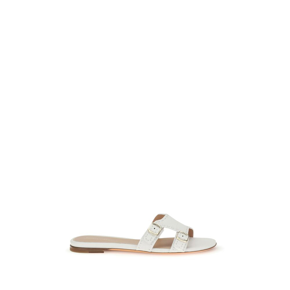 White Calf Leather Bos Taurus Flat Sandals