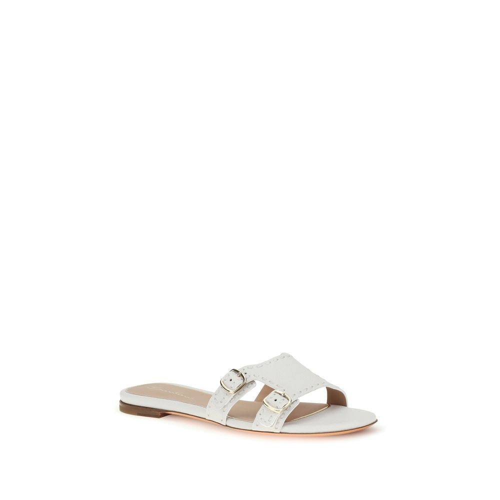 White Calf Leather Bos Taurus Flat Sandals