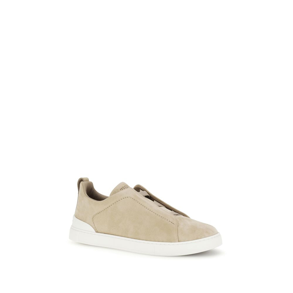 Beige Calf Leather Bos Taurus Low Top Sneakers