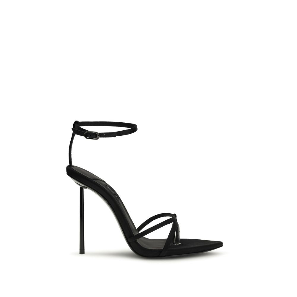 Black Silk Stiletto Heel Sandals