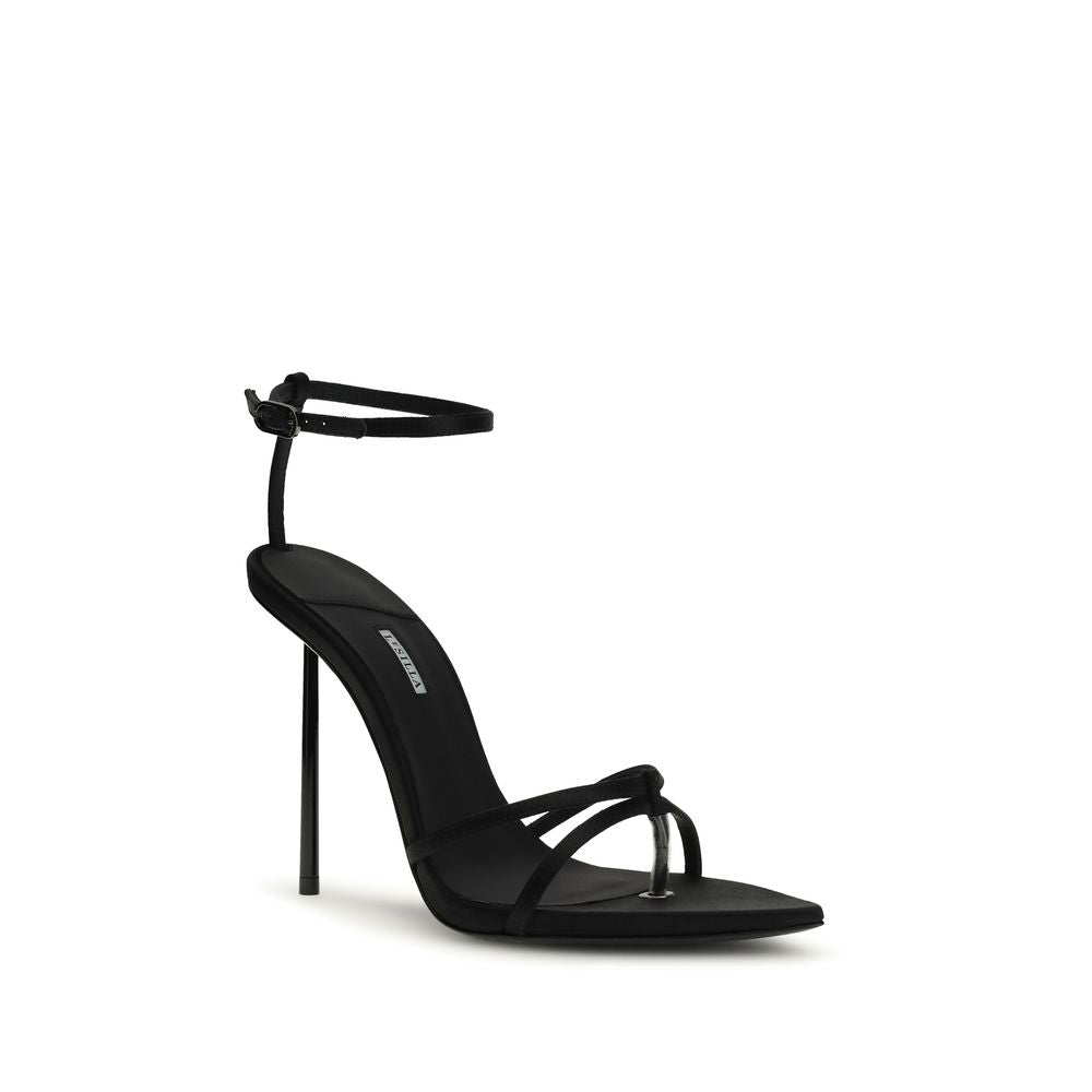 Black Silk Stiletto Heel Sandals