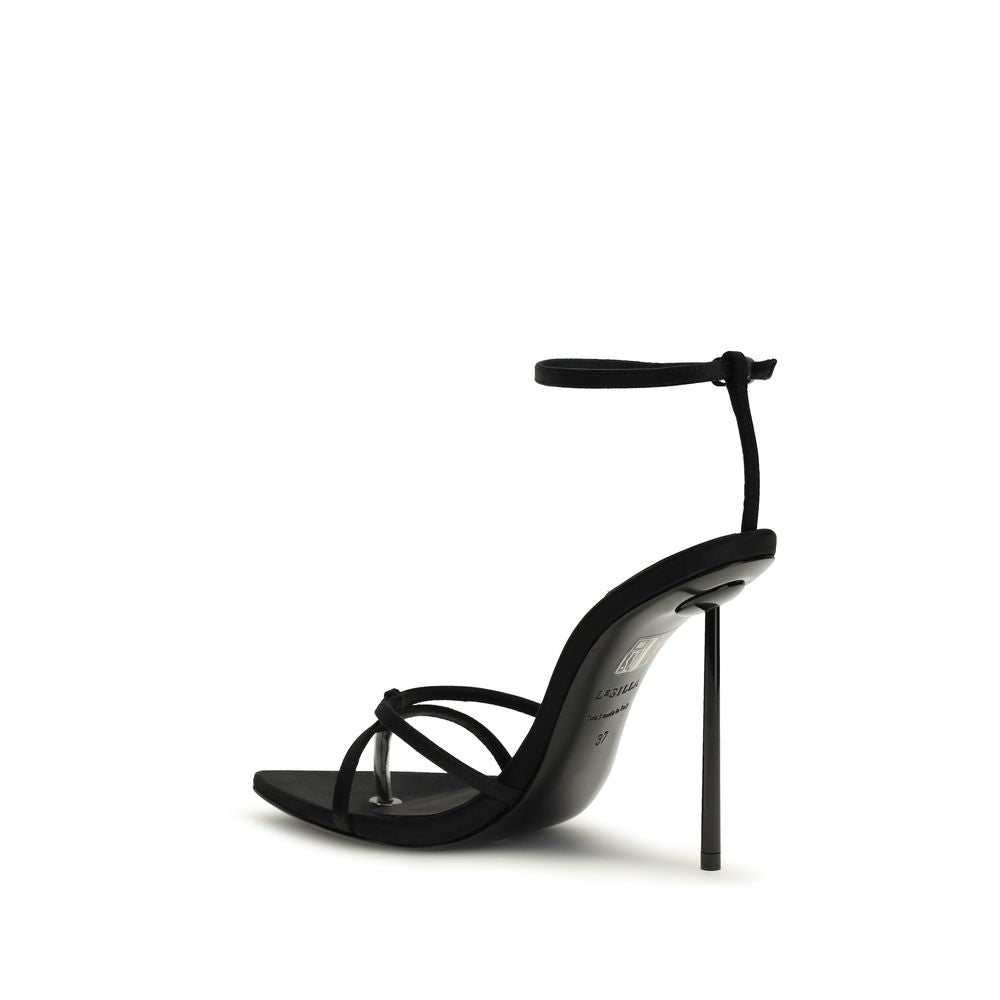 Black Silk Stiletto Heel Sandals