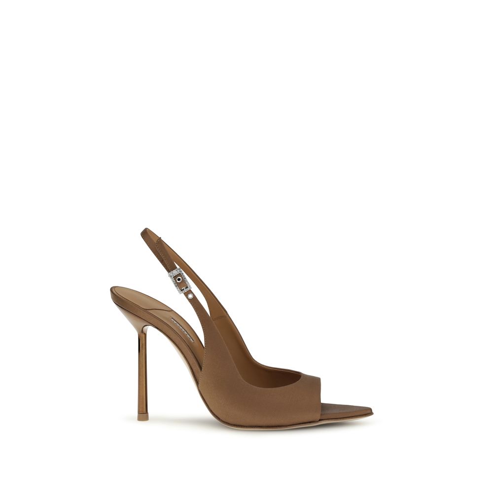 Brown Silk Stiletto Heel Sandals