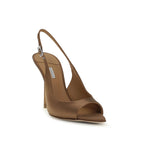 Brown Silk Stiletto Heel Sandals