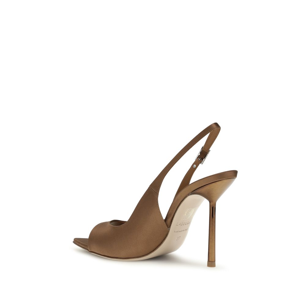 Brown Silk Stiletto Heel Sandals
