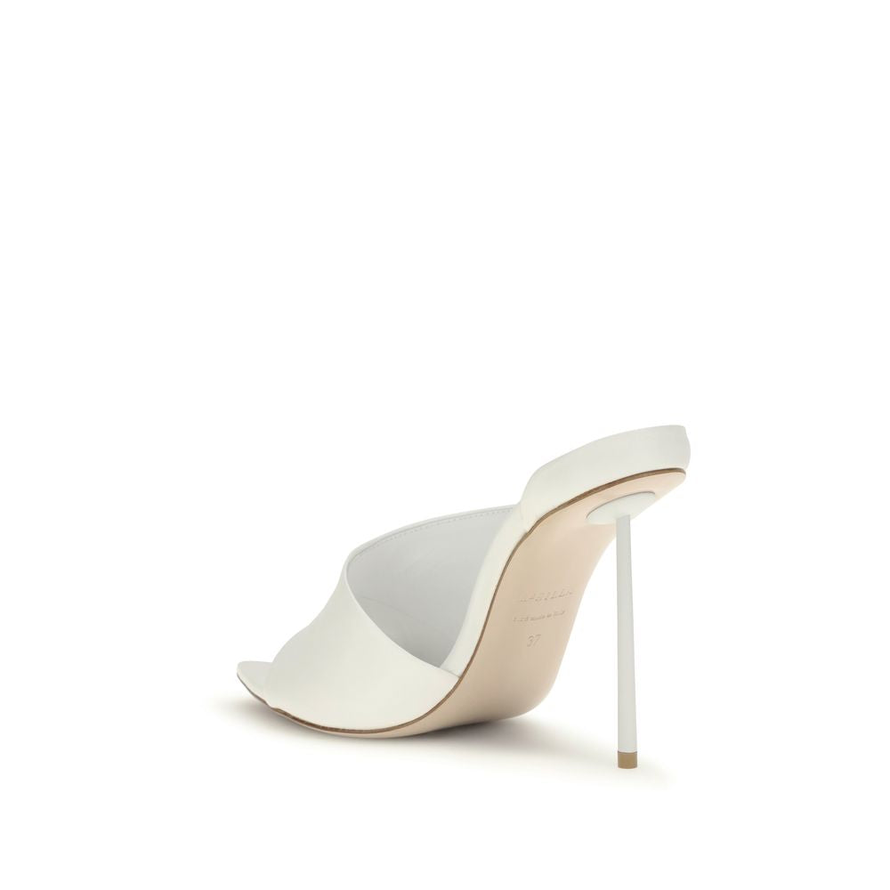 White Calf Leather Bos Taurus Stiletto Heel Sandals