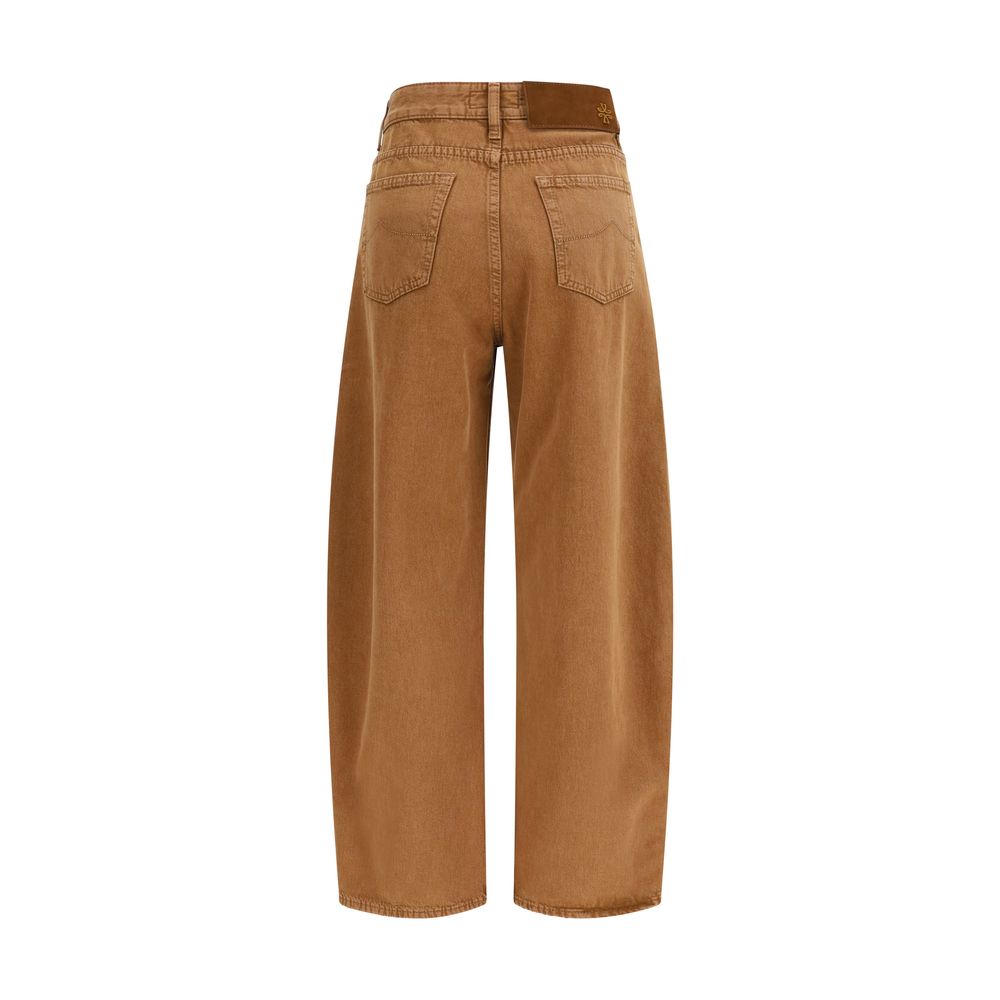 Brown Cotton Relaxed Fit Jeans
