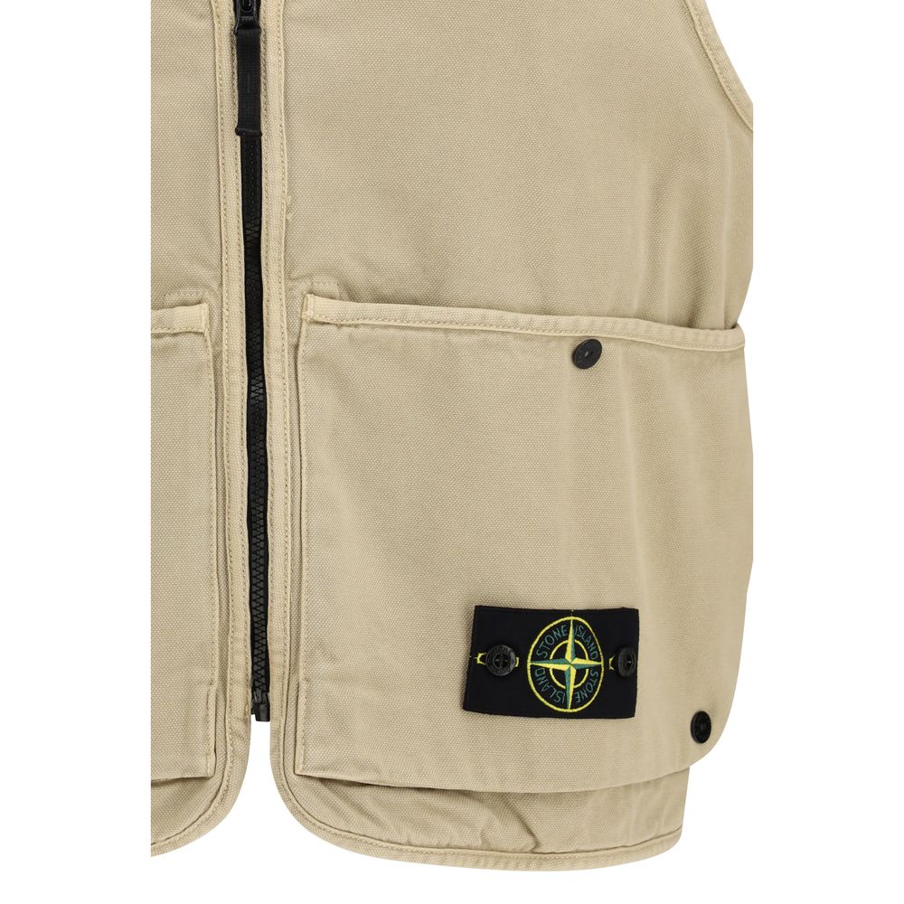 Beige Cotton Sleeveless Jacket
