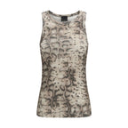 Beige Cotton Sleeveles T-Shirt