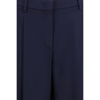 Blue Silk Casual Pants