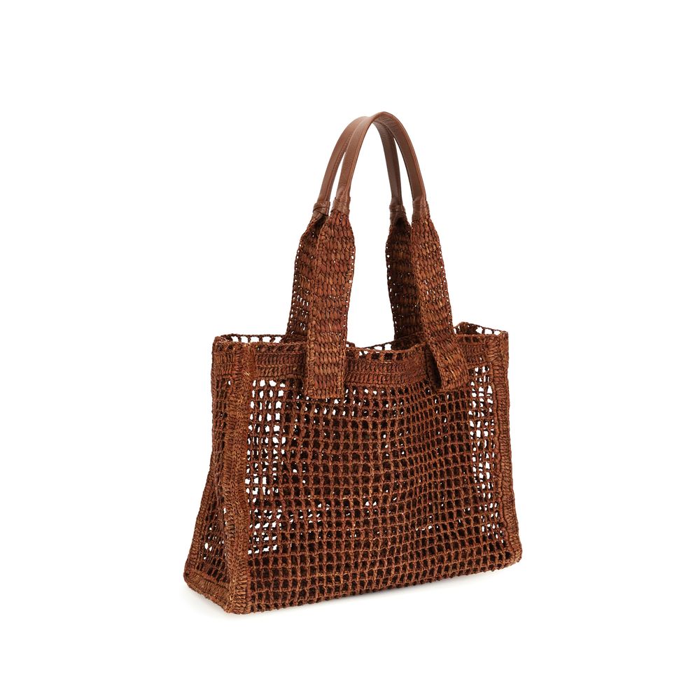 Sac à bandoulière en raphia marron
