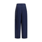 Blue Cotton Casual Pants