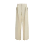 Beige Viscose Casual Pants