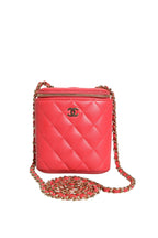 Red Caviar Quilted Small Vertical Coco Beauty Vanity Case with Chain