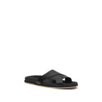 Sandales plates en cuir de veau noir