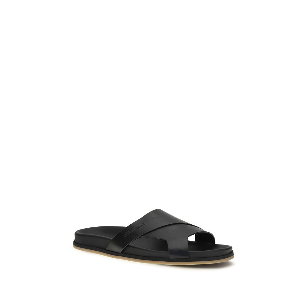 Sandales plates en cuir de veau noir
