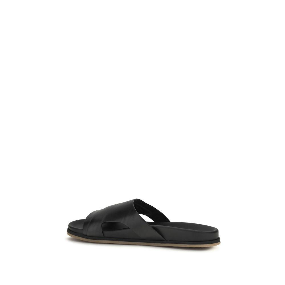 Sandales plates en cuir de veau noir