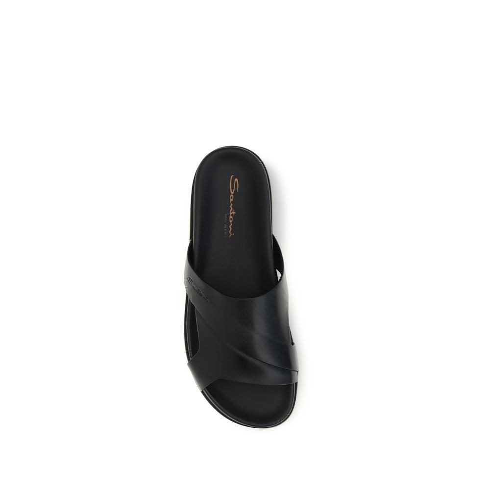 Sandales plates en cuir de veau noir