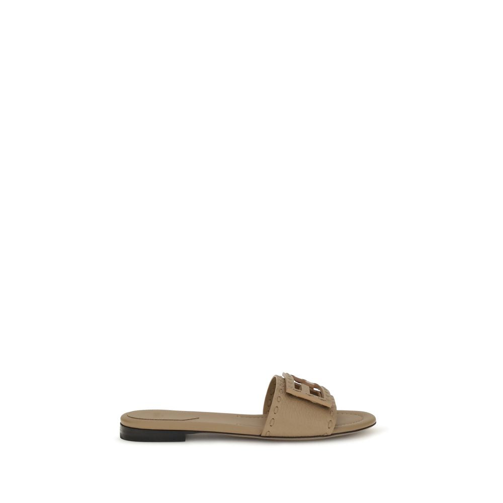 Sandales Plates en Cuir de Veau Beige Bos Taurus